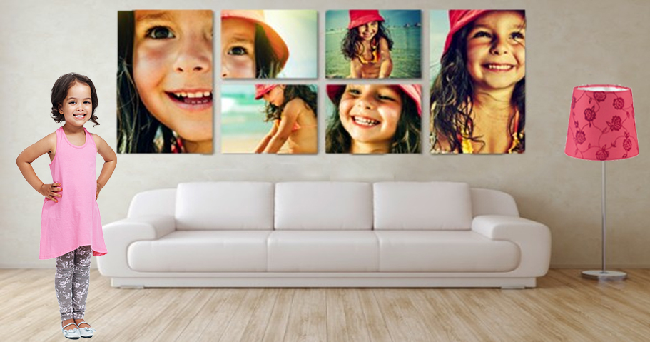 fotoschilderijen van uw kinderen bij elkaar op een muur is super leuk